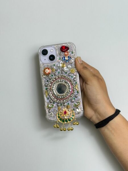 Handmade Mirror-Work & Beaded Designer Phone Case | Premium Customized Mobile Cover | Festive Indian Gift for Her