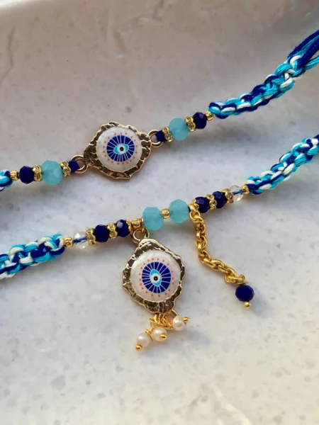 Handmade Evil Eye Rakhi Bracelet Set: Bhai & Bhabhi, Nazar Charm