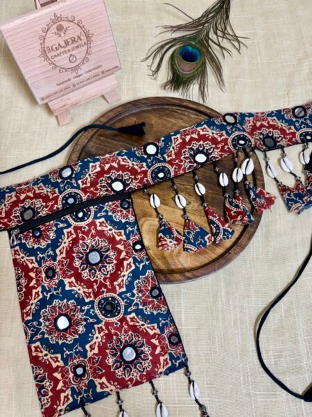 Handmade Ajrakh Mirror Work Kamarbandh Bag for Women – Festive Waist Belt Pouch India