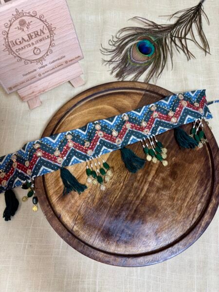 Handmade Blue Printed Tassel Kamarbandh for Women – Festive Boho Waist Belt India