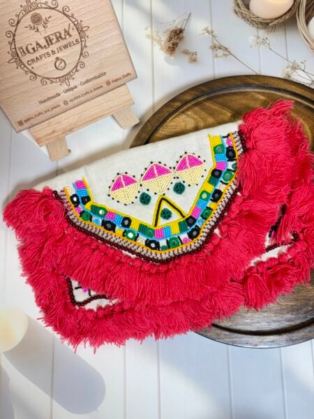 Handmade Pink Tassel Beaded Statement Collar Necklace for Women – Boho Festive Mirror Work Jewelry India