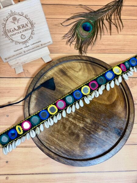 Handmade Black Multicolor Mirror Work Kamarbandh for Women – Cowrie Shell Festive Waist Belt India