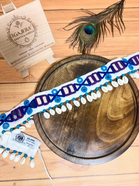 Handmade Blue Purple Mirror Work Kamarbandh for Women – Cowrie Shell Festive Waist Belt India