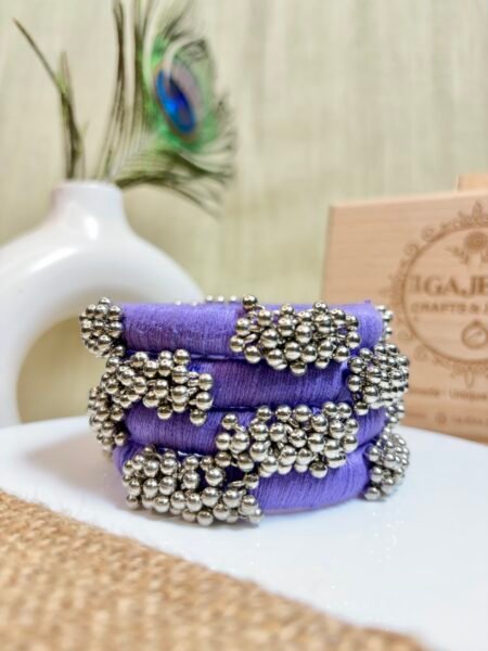 Handmade Lavender Ghungroo Bangle Set for Women – Festive Thread Kada Stack India