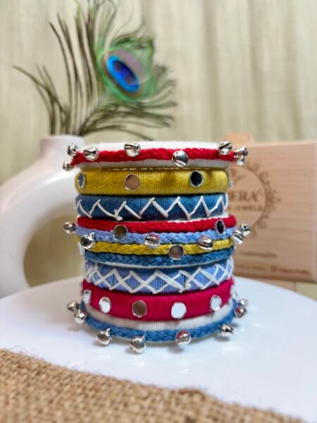 Handmade Multicolor Mirror Work Bangle Set for Women – Festive Boho Kada Stack India
