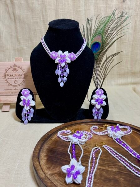 Handmade Lavender Floral Pearl Jewelry Combo Set for Women – Festive Wedding Accessories India