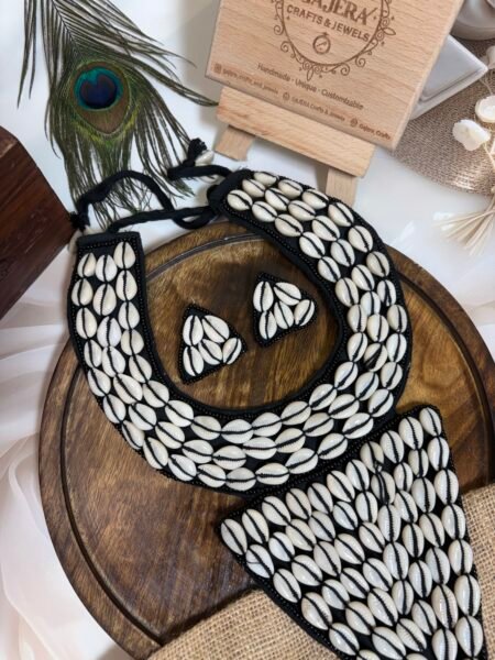 Handmade Black Cowrie Shell Statement Jewelry Set for Women – Boho Festive Accessories India