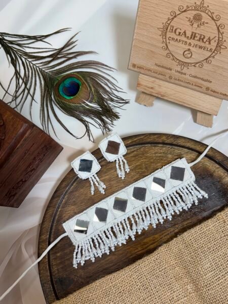 Handmade White Mirror Work Choker Set for Women – Pearl Drop Festive Jewelry India