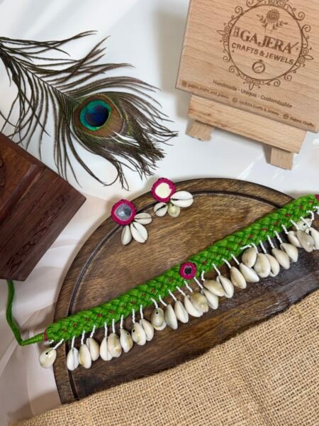 Handmade Green Braided Cowrie Shell Choker Set for Women – Boho Festive Jewelry India