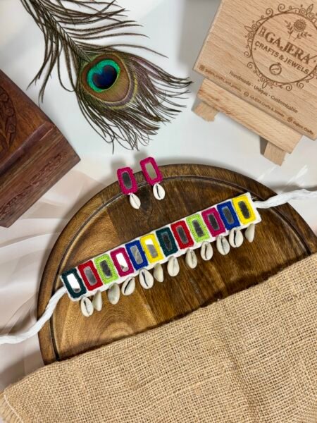 Handmade Multicolor Mirror Work Cowrie Shell Choker Set for Women – Festive Boho Jewelry India