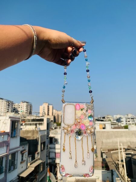 Handmade Personalized Floral Pearl Mobile Cover for Women – Crystal Beaded Strap Designer Phone Case India