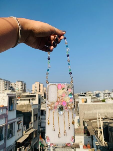 Handmade Personalized Pearl Floral Mobile Cover for Women – Beaded Strap Designer Phone Case India