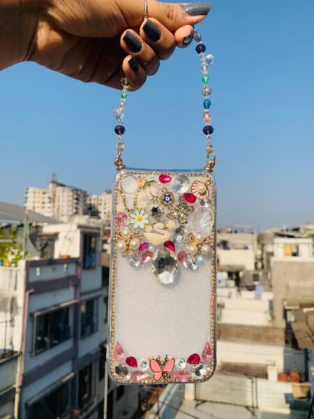 Handmade Crystal Butterfly Mobile Cover for Women – Beaded Strap Designer Phone Case India