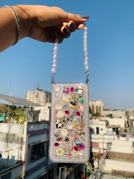 Handmade Personalized Pearl Strap Mobile Cover for Women – Cute Crystal Designer Phone Case India