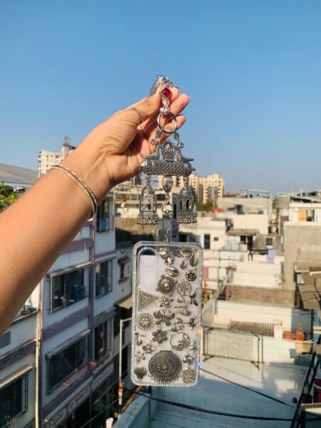 Handmade Oxidised Jhumka Charm Mobile Cover for Women – Silver Festive Designer Phone Case India