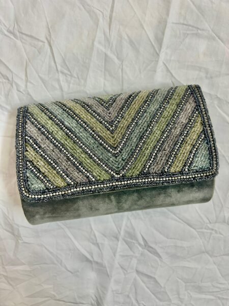 Handmade Pastel Beaded Chevron Clutch Bag for Women – Festive Velvet Envelope Handbag India