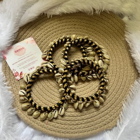Handmade Black Gold Cowrie Shell Bangle Set for Women – Boho Festive Kada Stack India