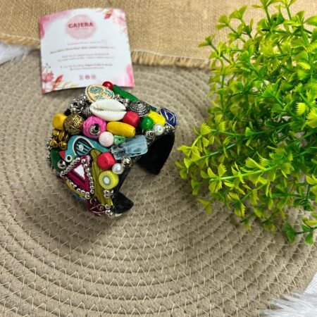 Handmade Multicolor Statement Cuff Bracelet for Women – Boho Festive Shell Charm Kada India