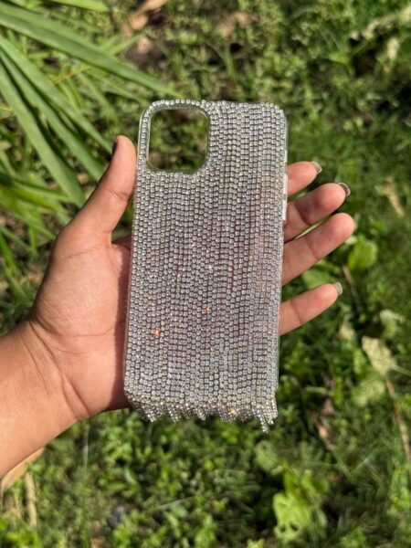 Handmade Silver Rhinestone Fringe Mobile Cover for Women – Glam Designer Phone Case India