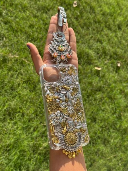 Handmade Oxidised Peacock Charm Mobile Cover for Women – Silver Gold Festive Designer Phone Case India