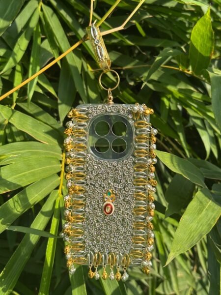 Handmade Oxidised Cowrie Shell Mobile Cover for Women – Festive Silver Phone Case with Hanging Charm India